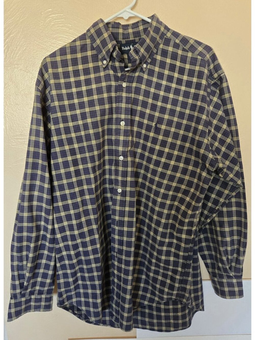 Ralph Lauren Blue and Cream Plaid Blake Button Down Size Medium Classic Preppy